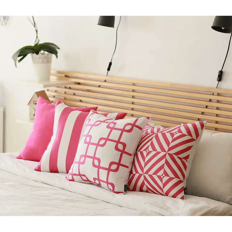 18" Pink and White Striped Throw Pillow Cover