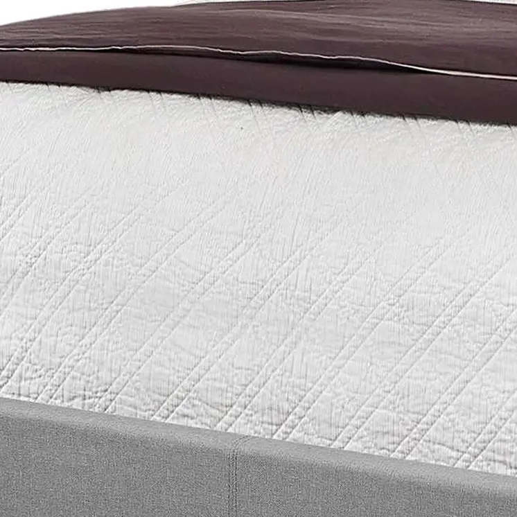 Solid Wood Queen Tufted Gray Upholstered Linen Bed With Nailhead Trim