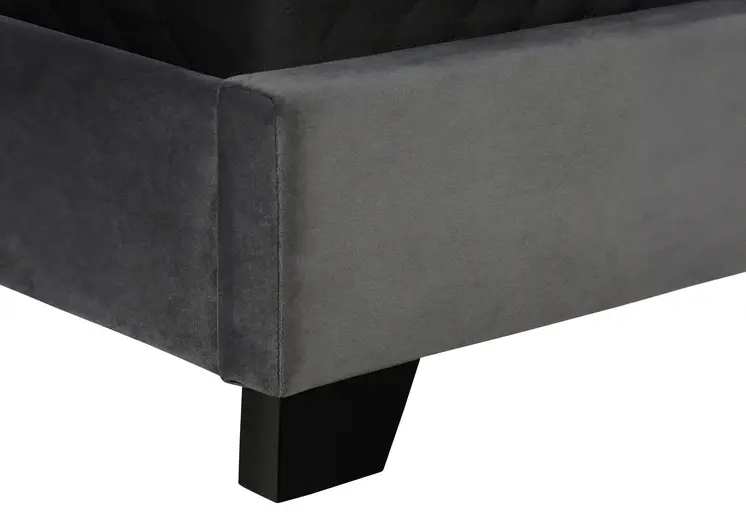 Solid Wood Queen Tufted Gray Upholstered Velvet Bed With Nailhead Trim
