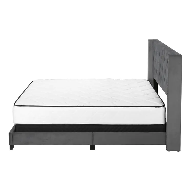 Solid Wood Queen Tufted Gray Upholstered Velvet Bed With Nailhead Trim