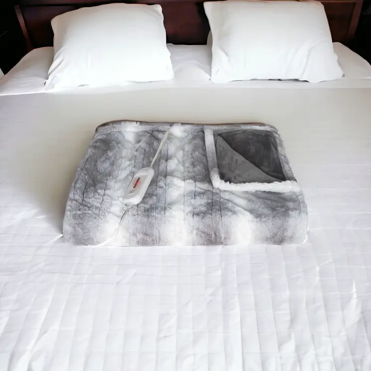 50" X 60" Gray And White Heated Electric Striped Throw Blanket