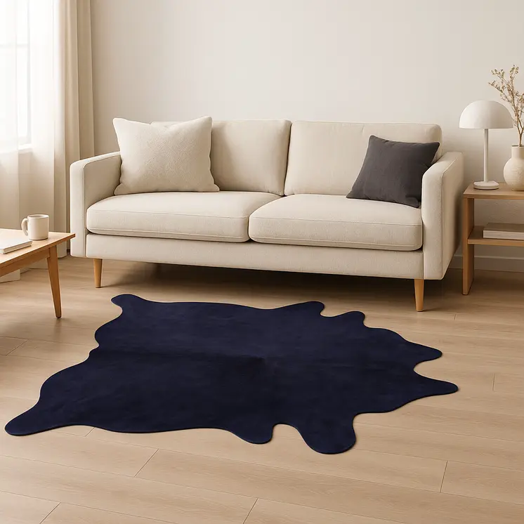 5' X 7' Navy Blue Cowhide Area Rug