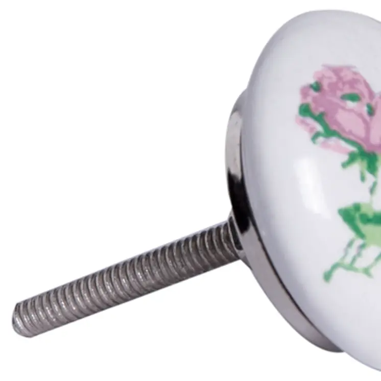 Set of Twelve Pink White And Green Floral Ceramic Drawer Pull Knobs