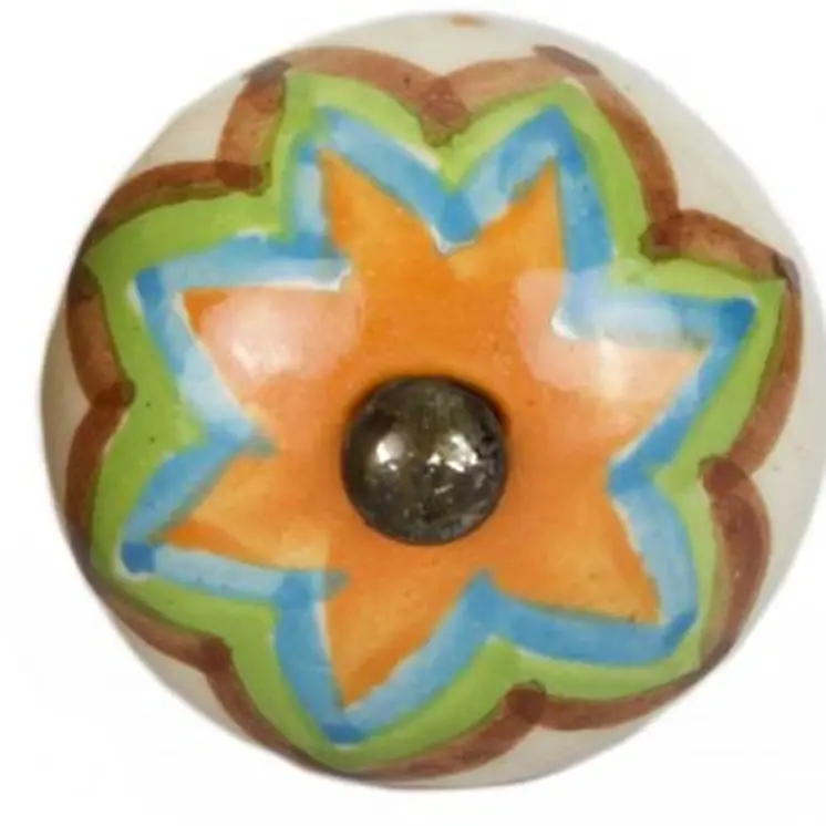 Set of Twelve Green And White Floral Ceramic Drawer Pull Knobs