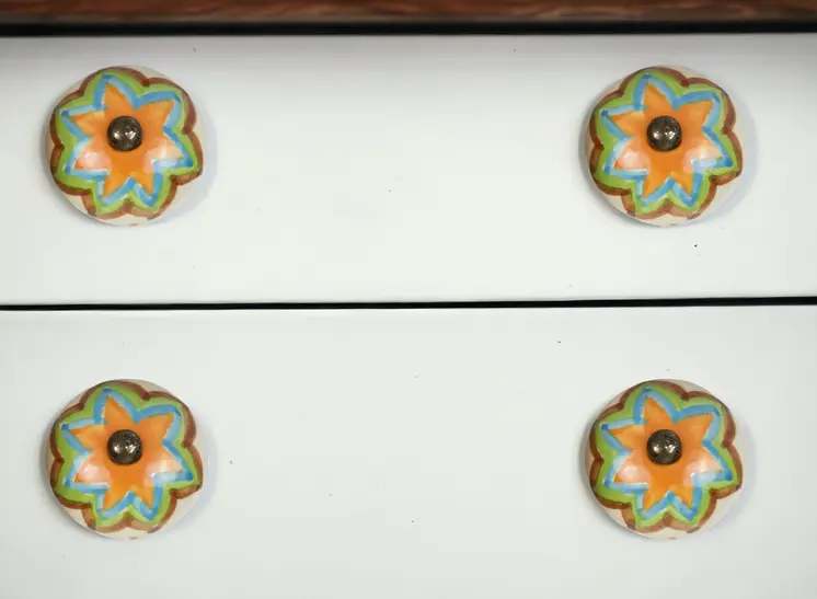Set of Twelve Green And White Floral Ceramic Drawer Pull Knobs