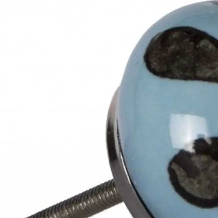 Set of Twelve Blue And Black Geometric Ceramic Drawer Pull Knobs