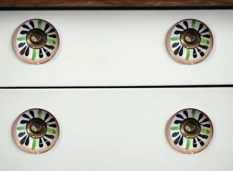 Set of Twelve Black And White Floral Ceramic Drawer Pull Knobs