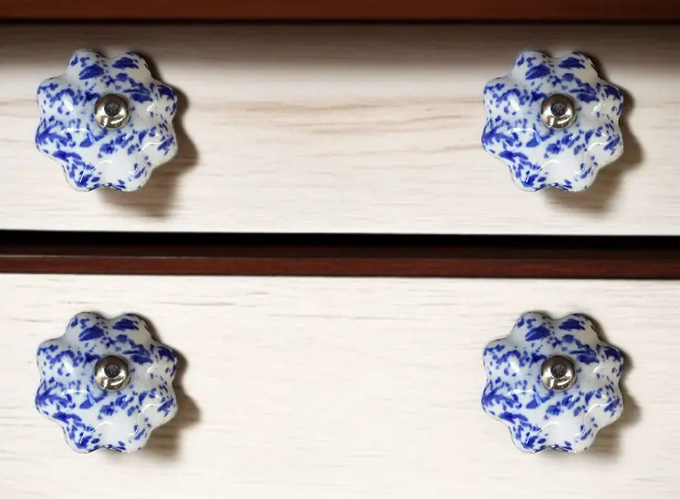 Set of Twelve Blue And White Ceramic Drawer Pull Knobs