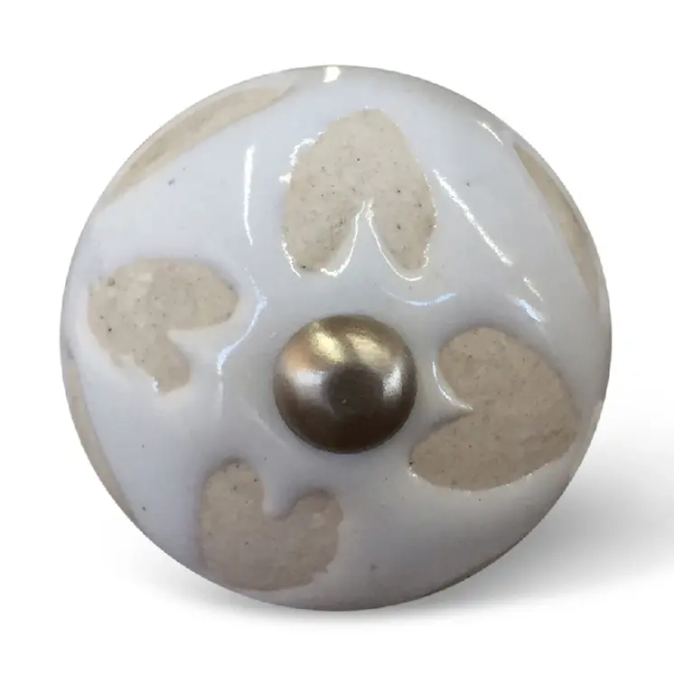 Set of Twelve Beige And White Floral Ceramic Drawer Pull Knobs