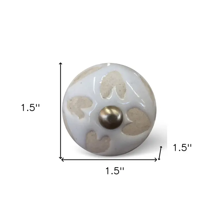 Set of Twelve Beige And White Floral Ceramic Drawer Pull Knobs