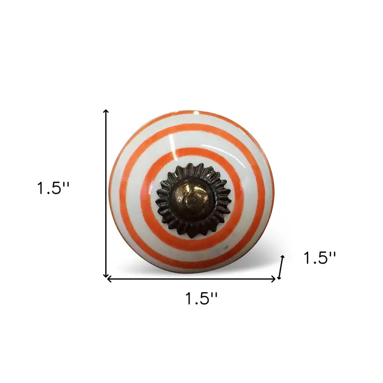 Set of Twelve Orange And White Geometric Ceramic Drawer Pull Knobs