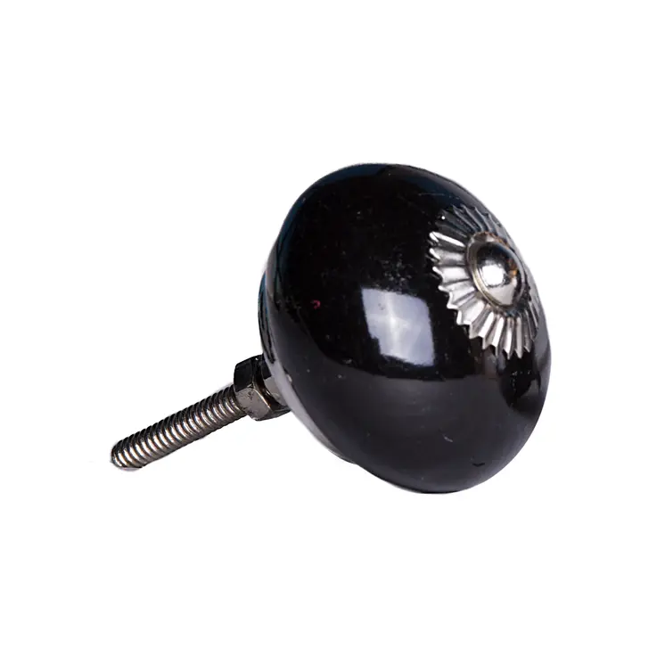 Set of Eight Black And Silver Ceramic Drawer Pull Knobs