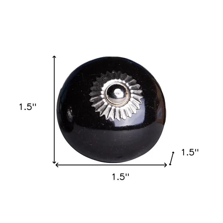Set of Eight Black And Silver Ceramic Drawer Pull Knobs