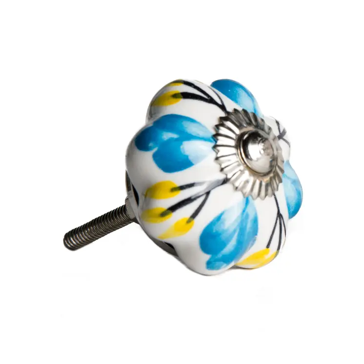 Set of Eight Blue And White Ceramic Drawer Pull Knobs