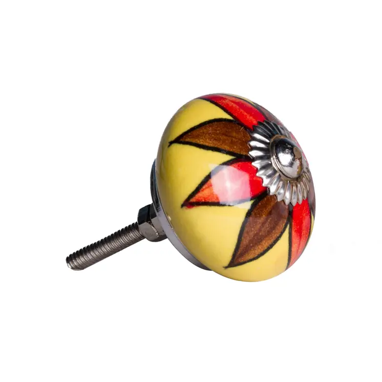 Set of Eight Red And Yellow Floral Ceramic Drawer Pull Knobs