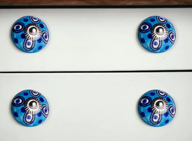 Set of Twelve Blue And White Botanical Ceramic Drawer Pull Knobs
