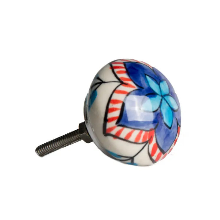 Set of Twelve Blue And White Floral Ceramic Drawer Pull Knobs