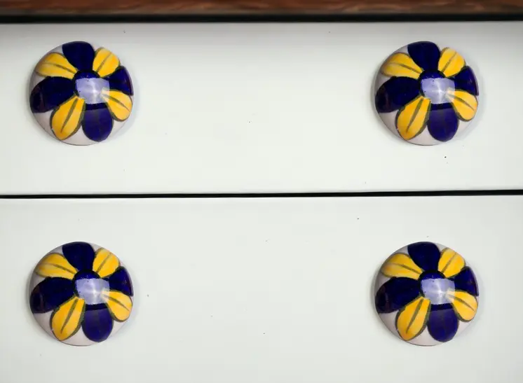 Set of Twelve Blue And Yellow Floral Ceramic Drawer Pull Knobs