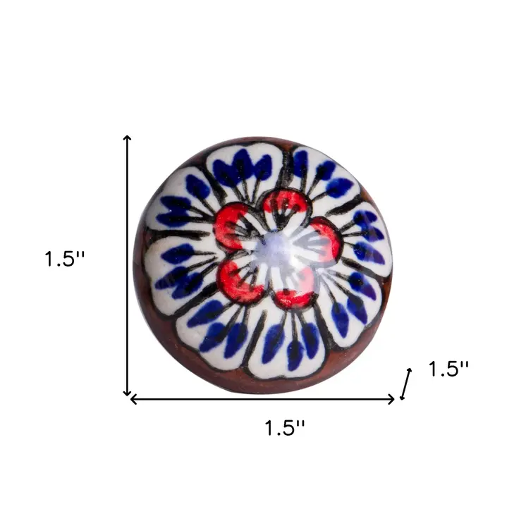 Set of Twelve Blue And White Floral Ceramic Drawer Pull Knobs