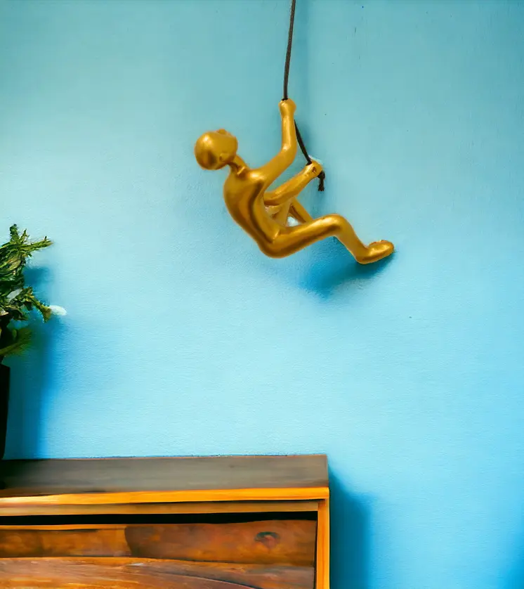 6" X 3" Gold Resin Climbing Man Hanging Dimensional Sculpture