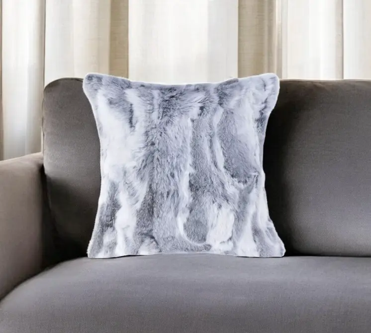 5" X 18" X 18" 100% Natural Rabbit Fur Grey Pillow