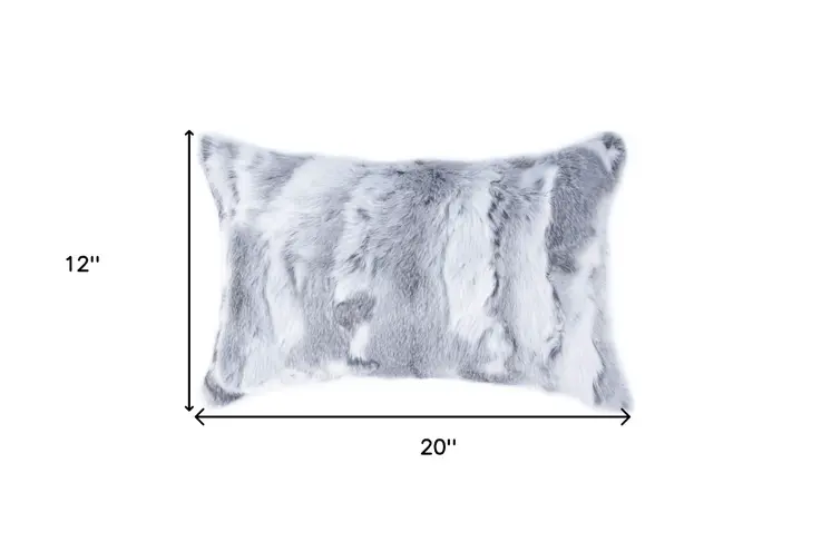 5" X 12" X 20" 100% Natural Rabbit Fur Grey Pillow