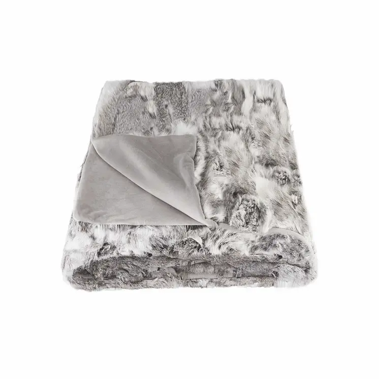 50" X 60" Gray Rabbit Fur Throw Blanket