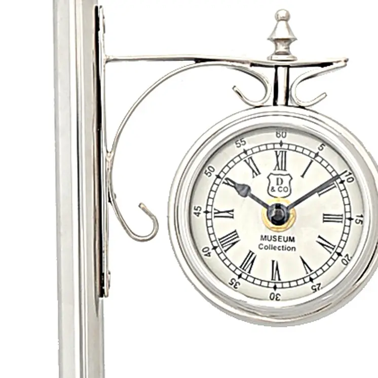 8" X 3.75" X 16.25" Brassalum. Lamp Post Clock One Sided