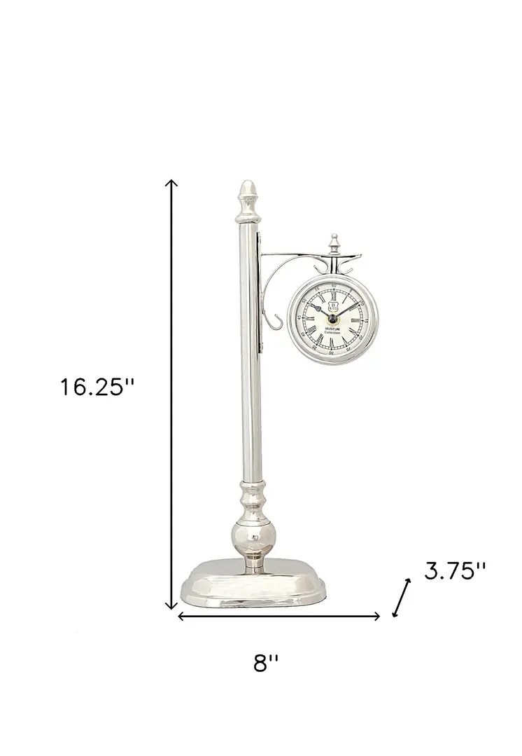 8" X 3.75" X 16.25" Brassalum. Lamp Post Clock One Sided