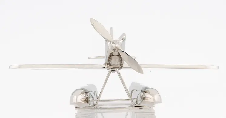 7" Nickel Metal Hand Painted Model Airplane Tabletop Sculpture