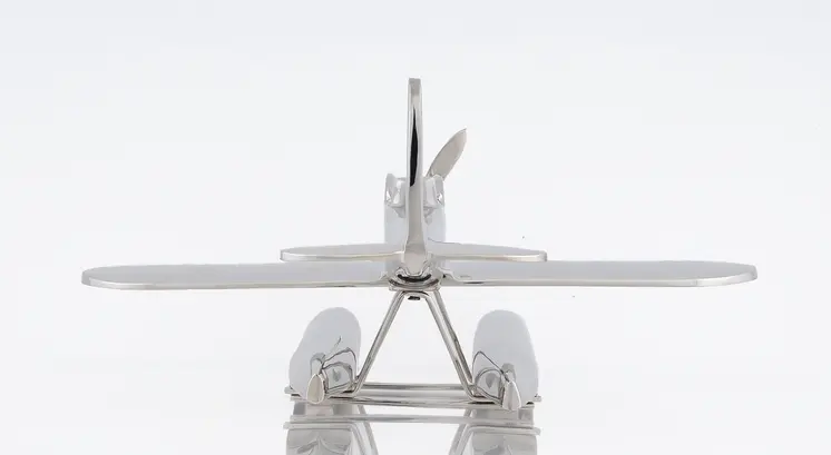 7" Nickel Metal Hand Painted Model Airplane Tabletop Sculpture