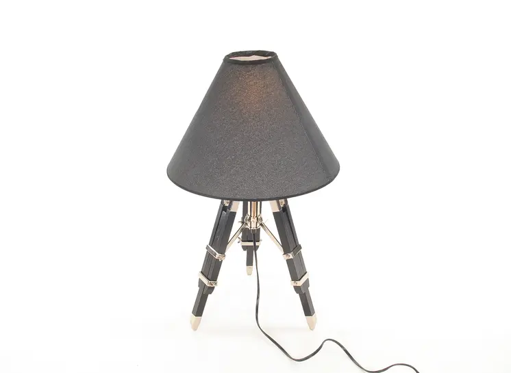 26" Black Metal Tripod Table Lamp With Black Shade