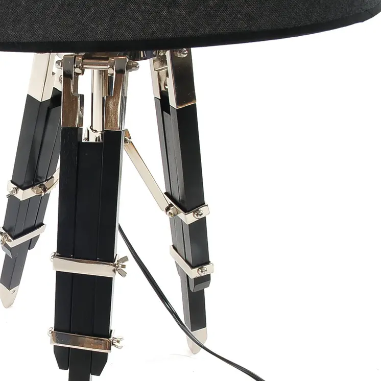 26" Black Metal Tripod Table Lamp With Black Shade