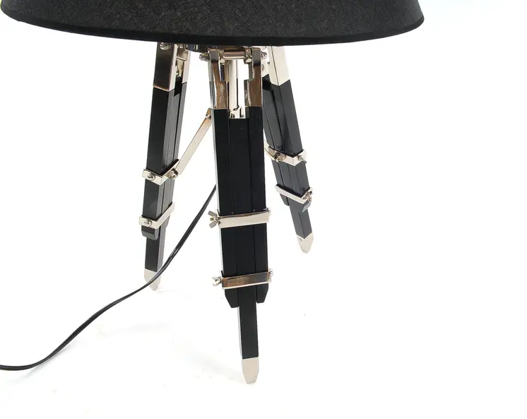 26" Black Metal Tripod Table Lamp With Black Shade