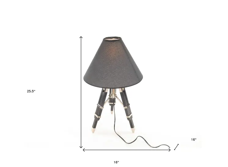 26" Black Metal Tripod Table Lamp With Black Shade