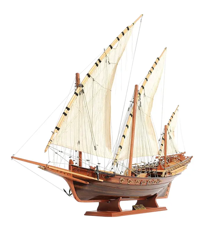 27" Brown Manufactured Wood Boat Hand Painted Sculpture