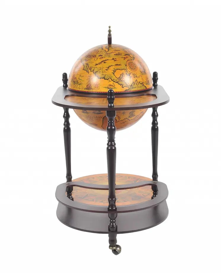 32" Brown Solid Wood Oval Rolling Bar Cart With Wine Storage