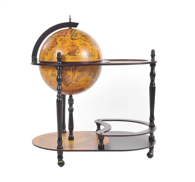 32" Brown Solid Wood Oval Rolling Bar Cart With Wine Storage