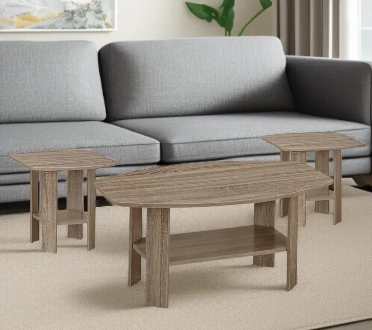 Set of Three 36" Taupe Coffee Table With Shelf