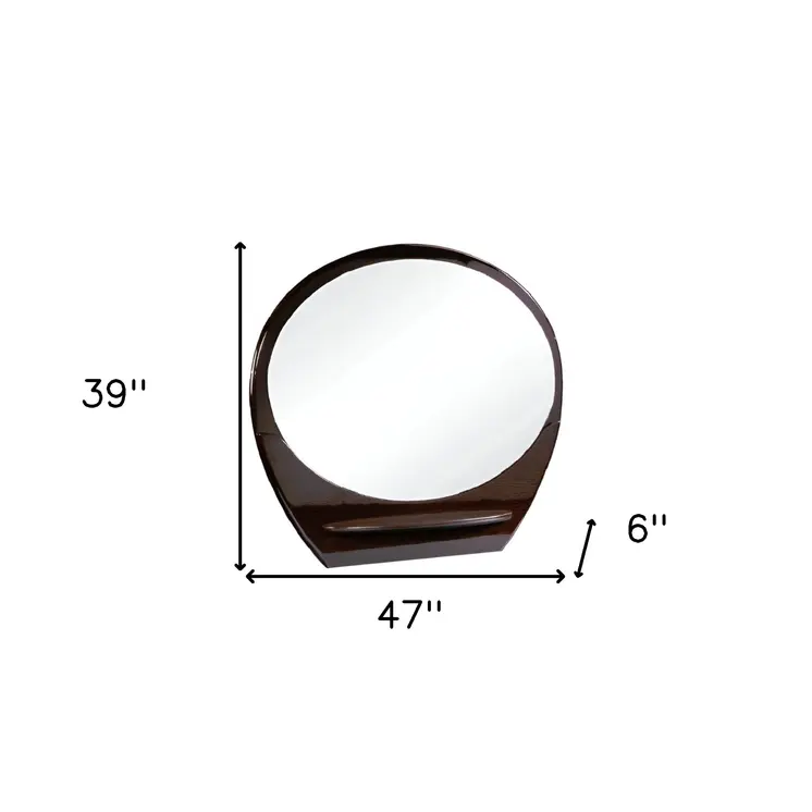 39" Brown Oval Wood Framed Mounted Dresser Mirror