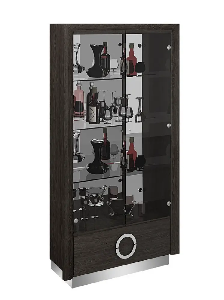 50" Gray and Silver Wood And Glass Curio Cabinet With Two Doors And One Drawer
