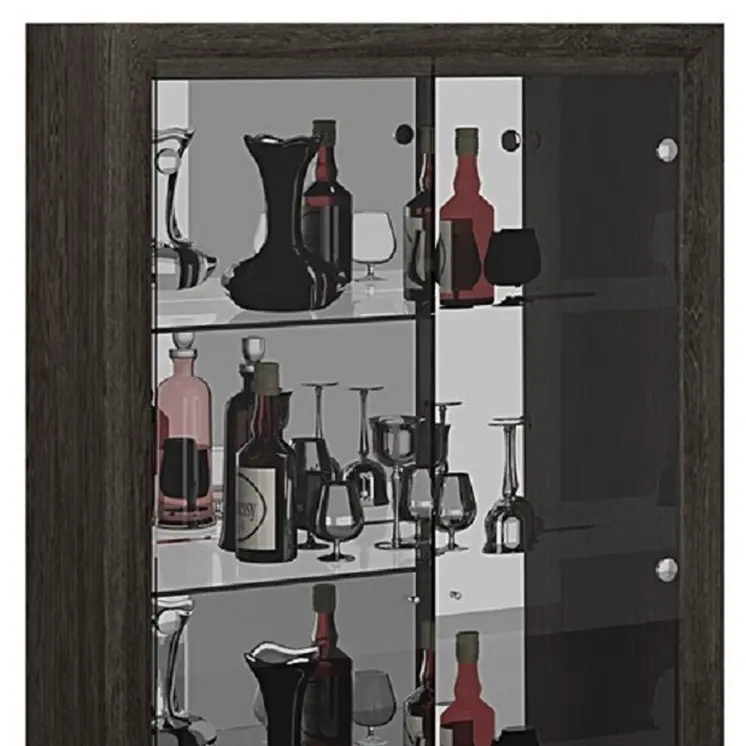 50" Gray and Silver Wood And Glass Curio Cabinet With Two Doors And One Drawer