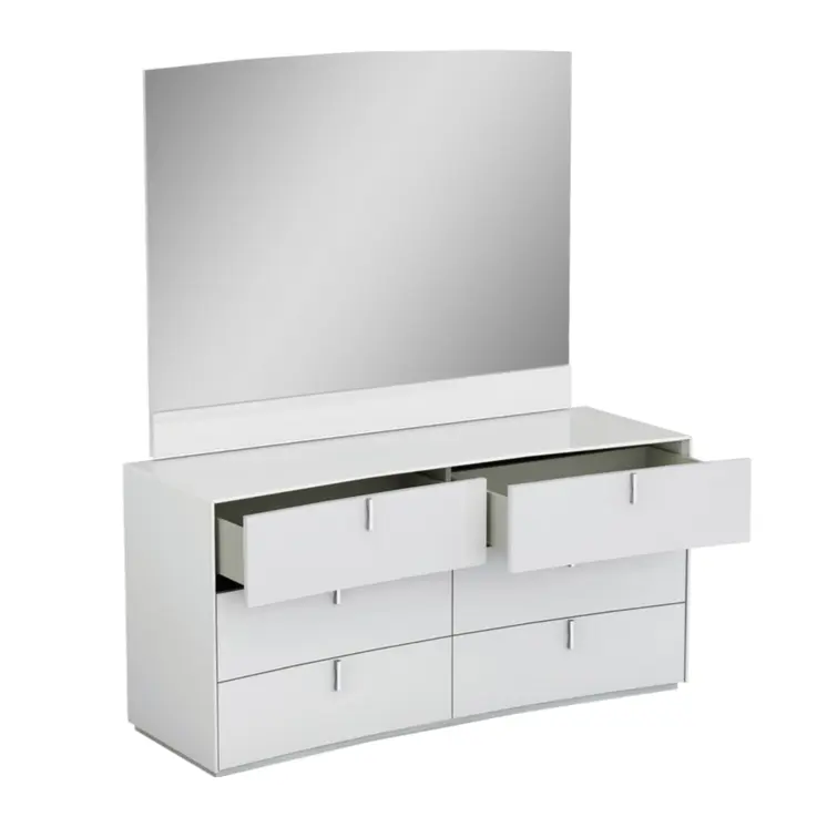 Four Piece White Solid and Manufactured Wood Bedroom Set With Mirror