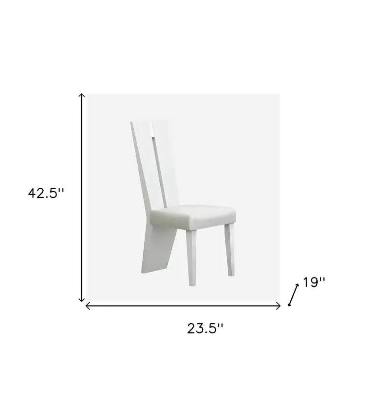 Set of Two White Upholstered Faux Leather Ladder Back Dining Side Chairs