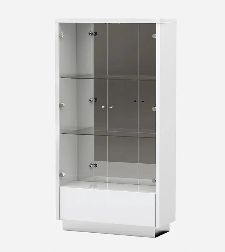 50" White and Silver Wood Curio Cabinet With Two Doors And One Drawer