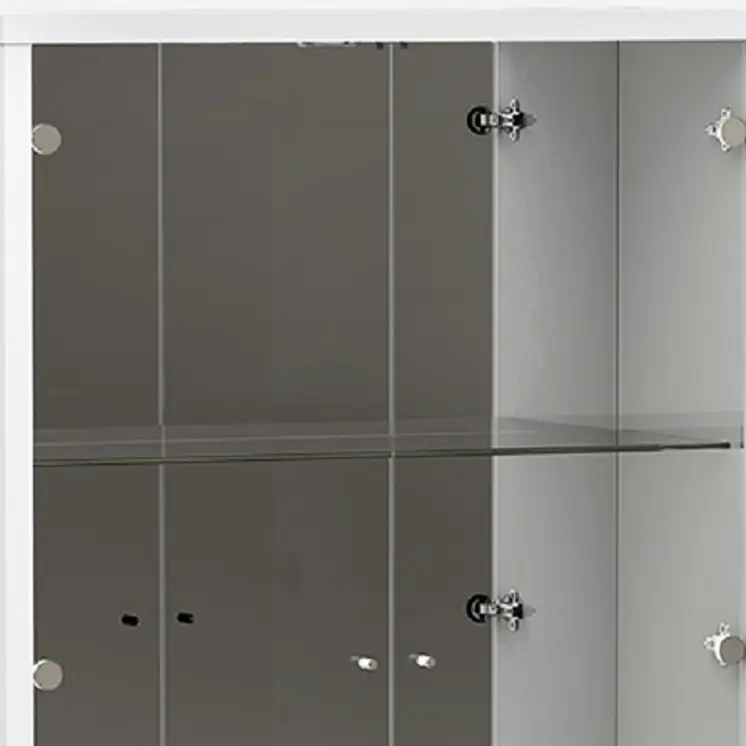 50" White and Silver Wood Curio Cabinet With Two Doors And One Drawer