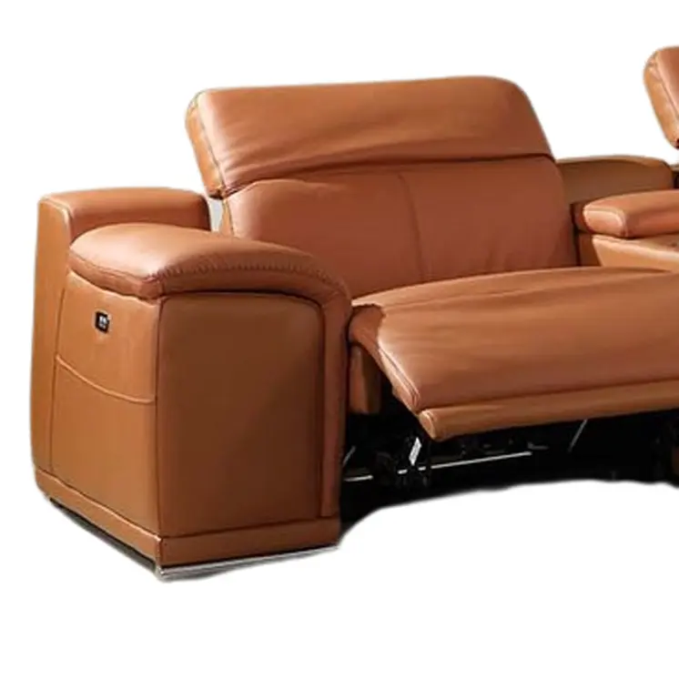 Camel Italian Leather Power Reclining U Shaped Eight Piece Corner Sectional With Console
