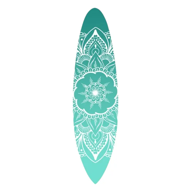 76" X 18" Blue and White Surfboard Floral Medallion Wood Wall Decor