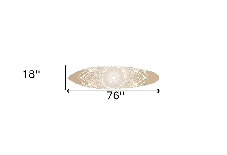 76" X 18" Tan and White Surfboard Floral Medallion Wood Hanging Dimensional Sculpture