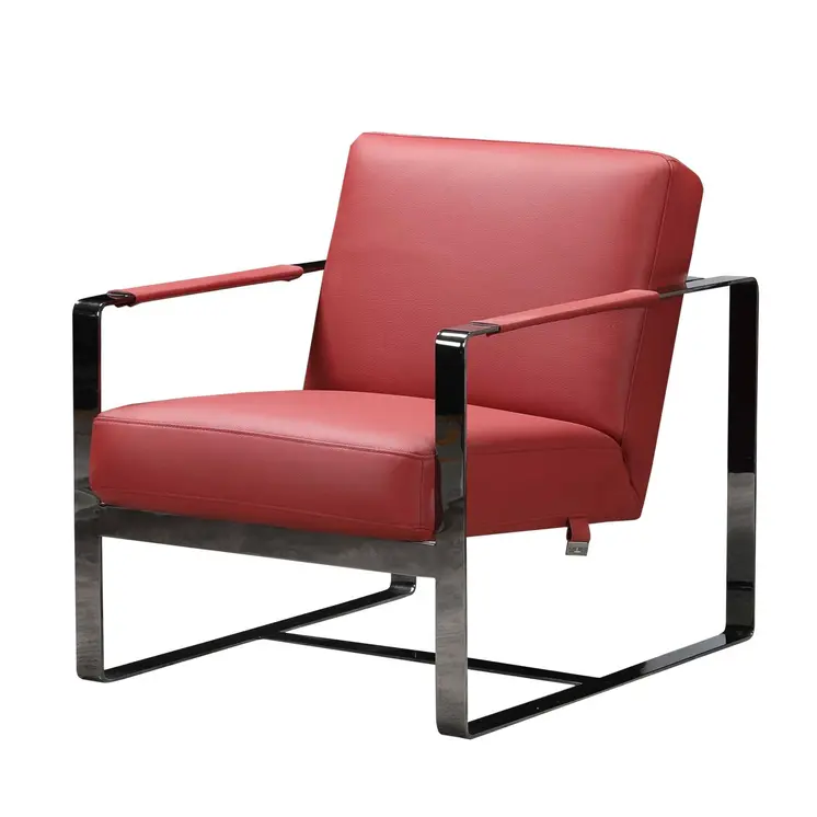 28" Red And Black Genuine Leather Arm Chair